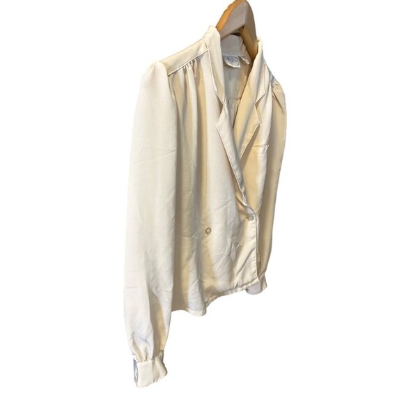 Vintage 90s Cream Donna Berns Silk Blouse With Button Cuffs Pleated Shoulders - Picture 3 of 7